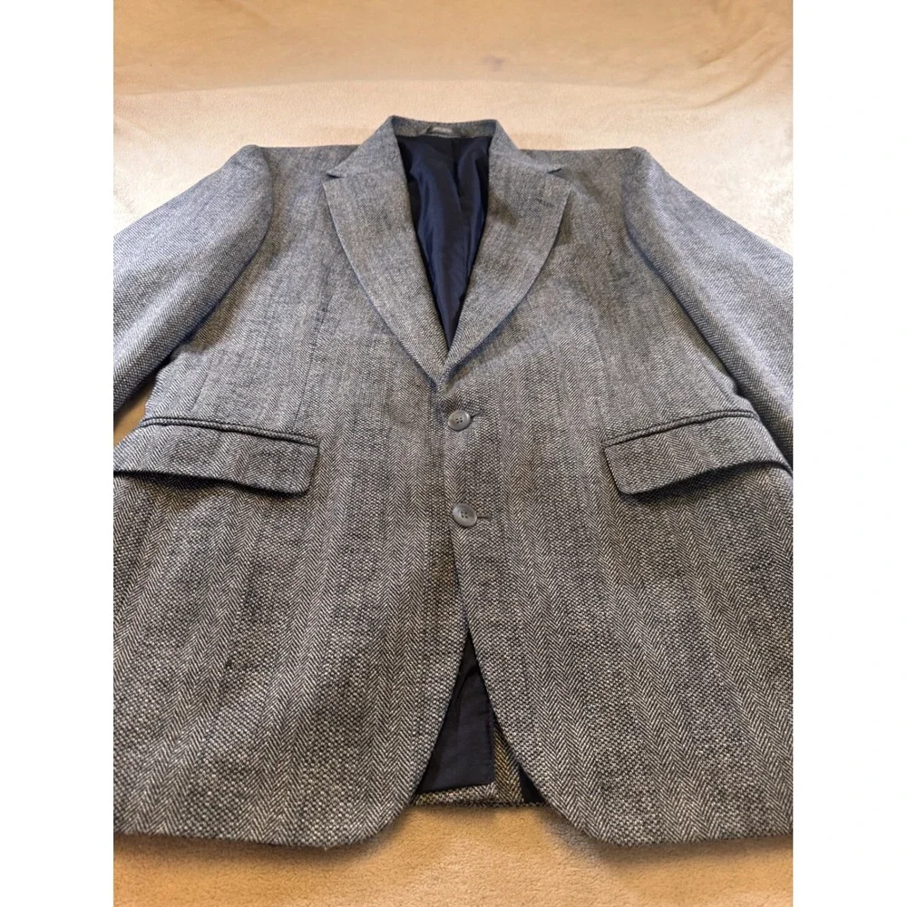 Haggar Wool Herringbone Gentlemen's‎ Fit Blazer Sport Coat Blue Ivy Prep Sz 42L